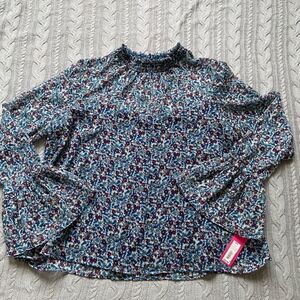 Xhilaration Boho Floral Long Puffed Bell Sleeve Smoked Neck Floral Peplum Blouse